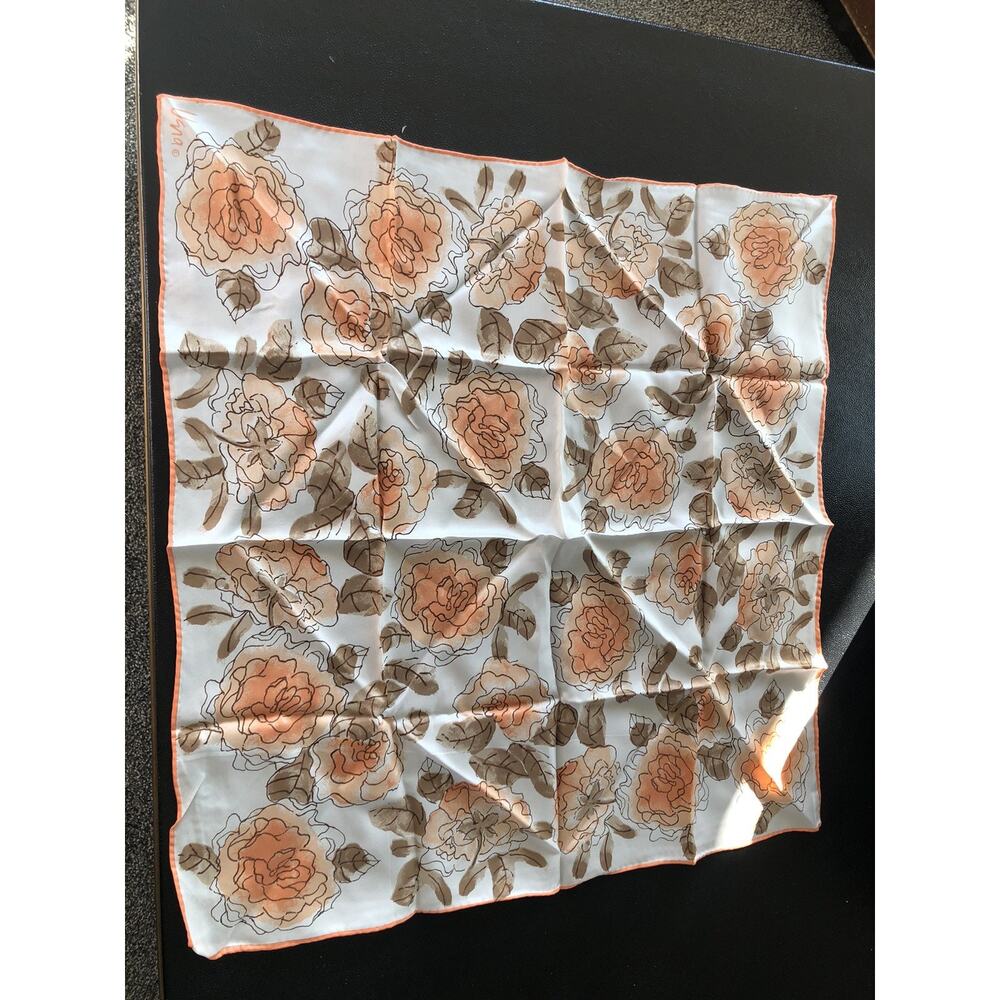 Vintage Floral Scarf Made Japan USNA Silk Blend Brown Orange Retro